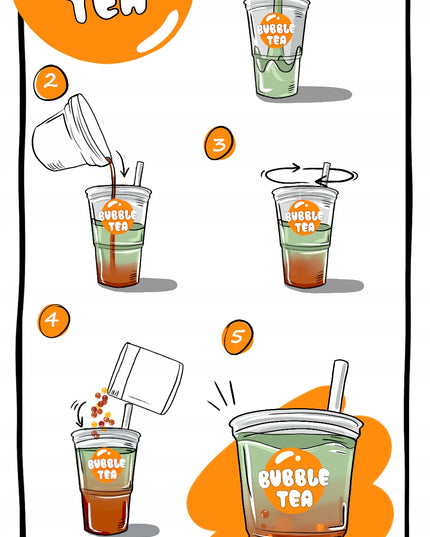 BUBBLE TEA - Rinkinys 6x700ml puodeliams + šiaudeliai + Kivi, Pasiflora, Vyšnia, Mango