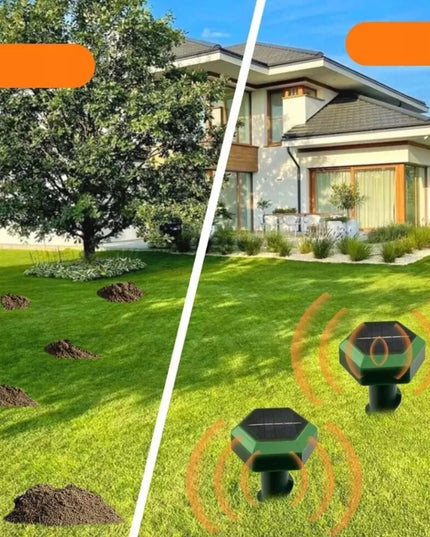 4 vnt. saulės energija varomi ultragarsiniai graužikų, kurmių ir pelių atbaidymo įrenginiai IP65, 23x6,5 cm