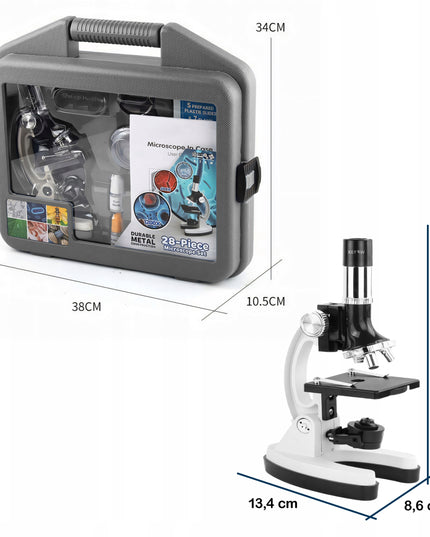 OPTINIS MIKROSKOPAS ZOOM 1200X LABORATORINIS RINKINYS 3 OBJEKTYVAIS + AKSESUARAI