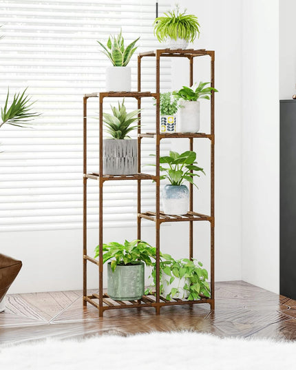 Medinis gėlių stovas, augalų ir vazonų laikiklis, 7 lentynų lentyna