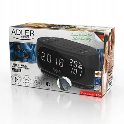 Adler AD 1186 žadintuvas su temperatūros ir drėgmės matavimo funkcija