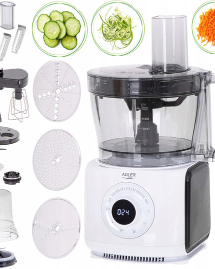 Adler AD4224 virtuvinis kombainas 12in1 – 2000W galia, LCD ekranas, 3,5L dubuo, 7 greičiai + priedai