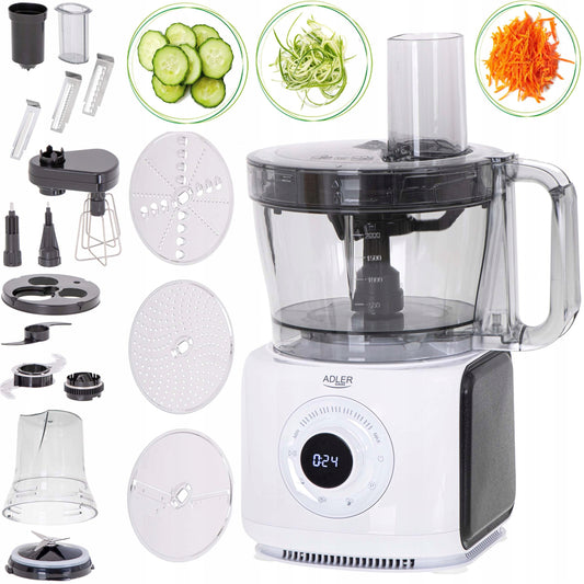 Adler AD4224 virtuvinis kombainas 12in1 – 2000W galia, LCD ekranas, 3,5L dubuo, 7 greičiai + priedai
