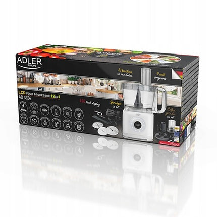 Adler AD4224 virtuvinis kombainas 12in1 – 2000W galia, LCD ekranas, 3,5L dubuo, 7 greičiai + priedai