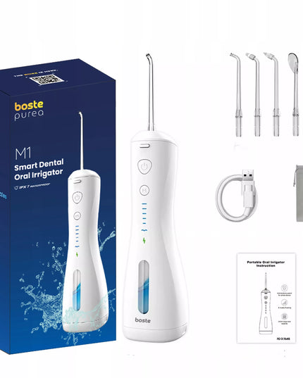 Boste M1 belaidis burnos irigatorius, 6 režimai, 4 antgaliai, 240 ml, baltas