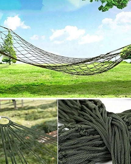 AG233E Sodo virvinis hamakas iš nailono tinklo 200x80 cm – žalias