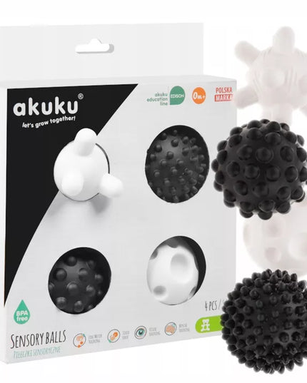 AKUKU jutriniai sensoriniai kamuoliukai juodai balti