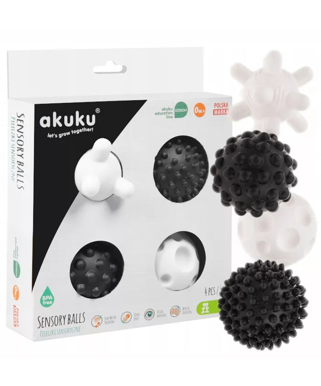AKUKU jutriniai sensoriniai kamuoliukai juodai balti