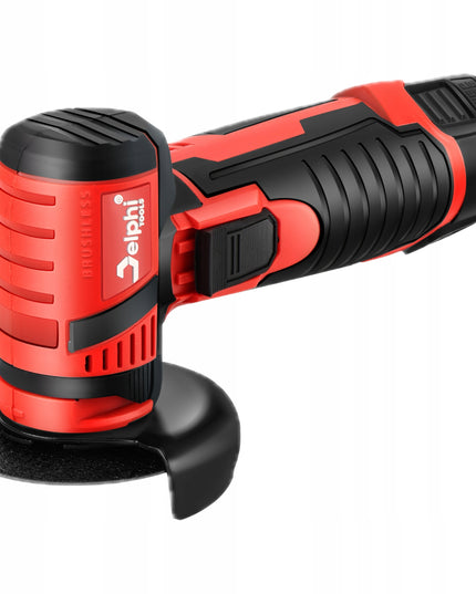 Akumuliatorinė kampinė šlifavimo mašinėlė Delphi Tools MG-01 Brushless 12V su 2 baterijomis, 7 diskais, lagaminu ir priedais