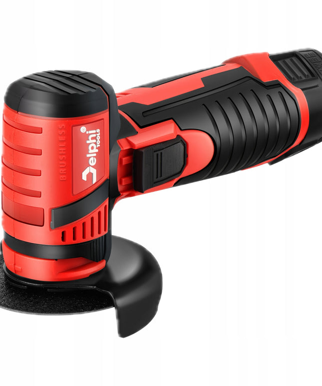 Akumuliatorinė kampinė šlifavimo mašinėlė Delphi Tools MG-01 Brushless 12V su 2 baterijomis, 7 diskais, lagaminu ir priedais