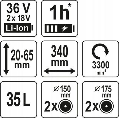 Akumuliatorinė vejapjovė Yato 36V, pjovimo plotis 34 cm, be akumuliatorių