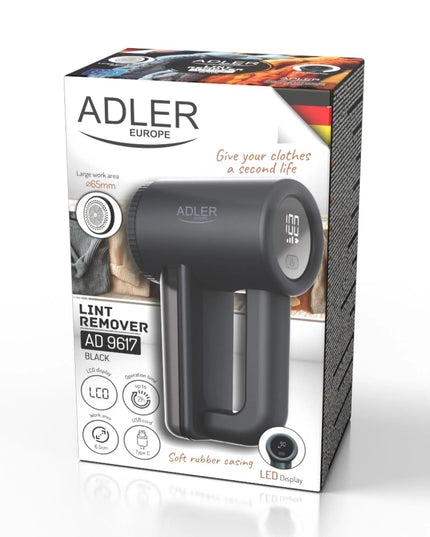 Akumuliatorinis audinių skustuvas Adler AD9617 su LCD ekranu ir greičio reguliavimu, juodas