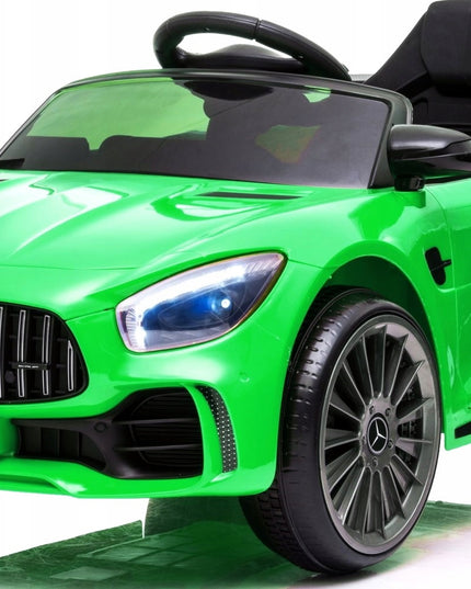 Akumuliatorinis automobilis Mercedes GTR-S su minkštais EVA ratais, odine sėdyne ir nuotolinio valdymo pulteliu