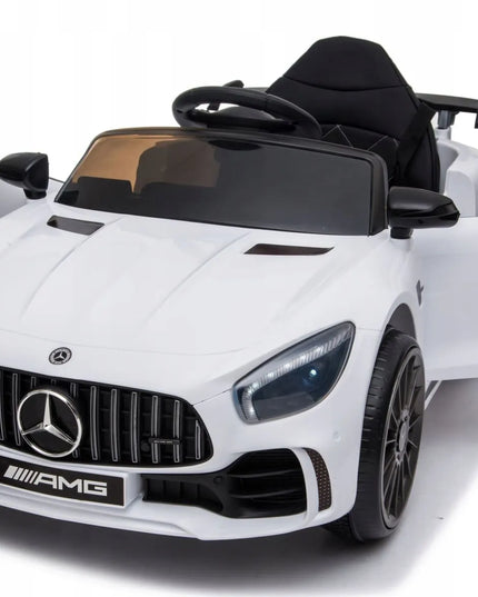 Akumuliatorinis automobilis Mercedes GTR-S su minkštais EVA ratais, odine sėdyne ir nuotolinio valdymo pulteliu