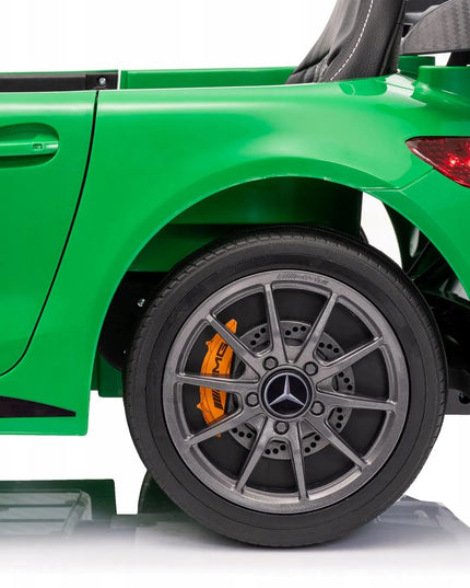 Akumuliatorinis automobilis Mercedes GTR-S su minkštais EVA ratais, odine sėdyne ir nuotolinio valdymo pulteliu