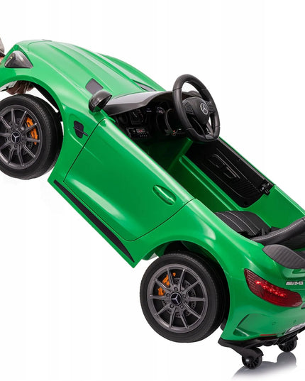 Akumuliatorinis automobilis Mercedes GTR-S su minkštais EVA ratais, odine sėdyne ir nuotolinio valdymo pulteliu