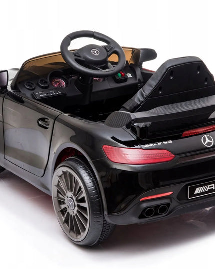 Akumuliatorinis automobilis Mercedes GTR-S su minkštais EVA ratais, odine sėdyne ir nuotolinio valdymo pulteliu