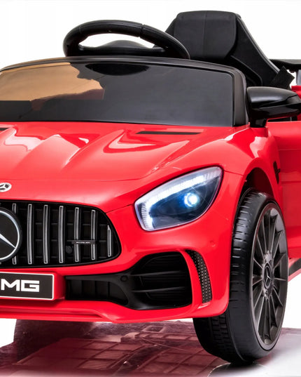 Akumuliatorinis automobilis Mercedes GTR-S su minkštais EVA ratais, odine sėdyne ir nuotolinio valdymo pulteliu