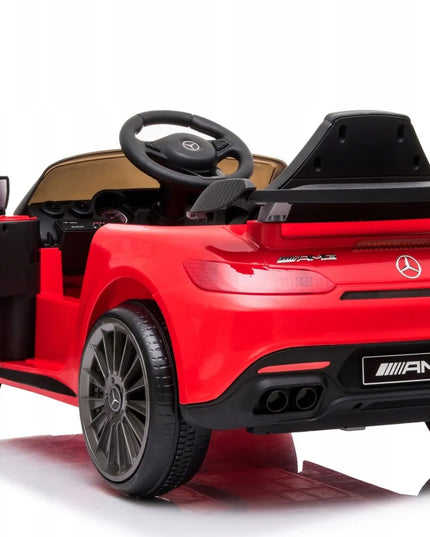 Akumuliatorinis automobilis Mercedes GTR-S su minkštais EVA ratais, odine sėdyne ir nuotolinio valdymo pulteliu