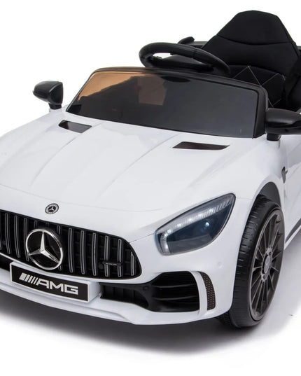 Akumuliatorinis automobilis Mercedes GTR-S su minkštais EVA ratais, odine sėdyne ir nuotolinio valdymo pulteliu