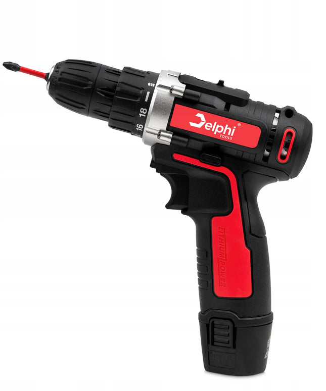 Akumuliatorinis gręžtuvas-suktuvas Delphi tools 12V 2xAkumuliatoriai + antgalių rinkinys
