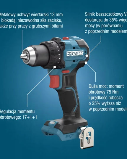 Akumuliatorinis gręžtuvas-suktuvas Erbauer 18 V ERI1096DDH