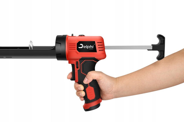 Akumuliatorinis silikono pistoletas Delphi Tools CG-35 su LED, 4 baterijomis ir silikonui lyginti kubeliais