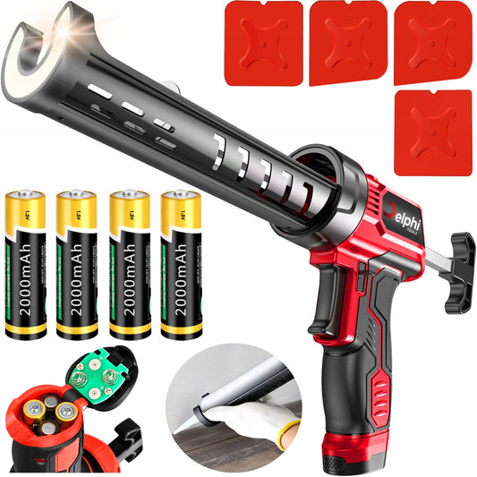 Akumuliatorinis silikono pistoletas Delphi Tools CG-35 su LED, 4 baterijomis ir silikonui lyginti kubeliais
