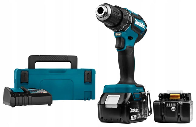 Akumuliatorinis smūginis suktuvas-gręžtuvas Makita DHP485RFJ, bešepetis, 18V