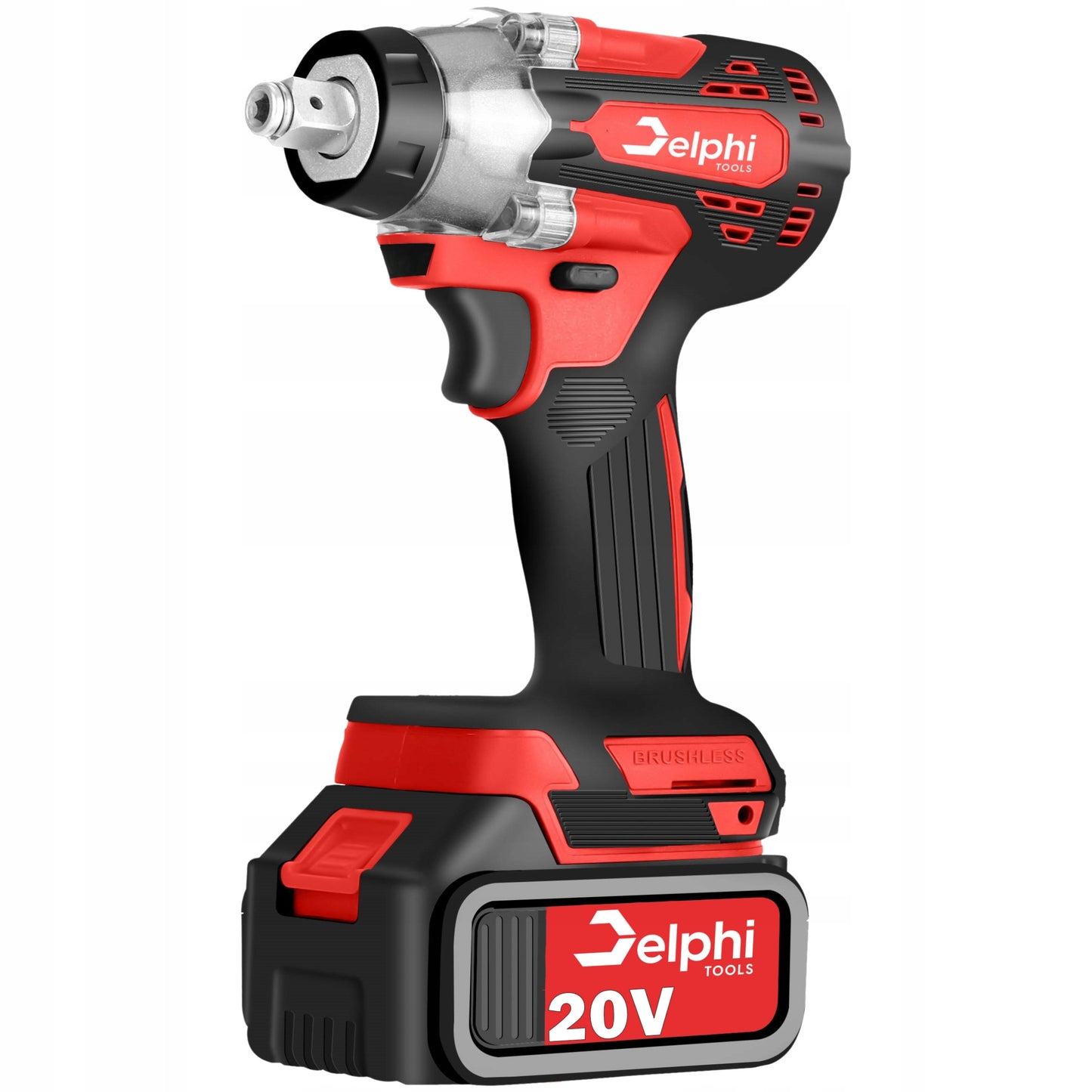 Akumuliatorinis smūginis veržliasukis Delphi Tools Brushless 20V 2x baterijos, 350Nm sukimo momentas, 1/2'' galvutės komplektas lagamine