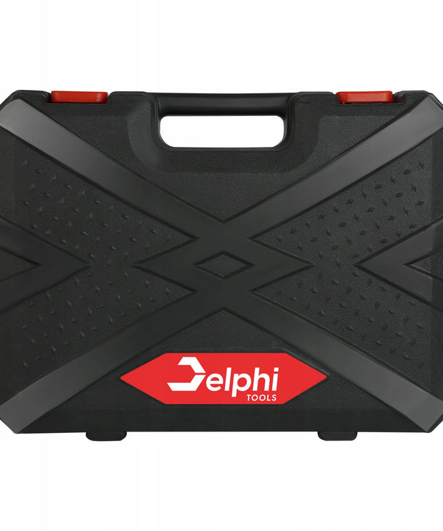 Akumuliatorinis smūginis veržliasukis Delphi Tools Brushless 20V 2x baterijos, 350Nm sukimo momentas, 1/2'' galvutės komplektas lagamine