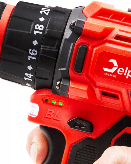 Akumuliatorinis su smūgiu suktuvas-gręžtuvas Delphi Tools Brushless 16,8V 2x baterijos, 50Nm, lagaminas su priedais
