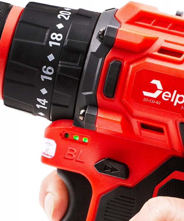 Akumuliatorinis su smūgiu suktuvas-gręžtuvas Delphi Tools Brushless 16,8V 2x baterijos, 50Nm, lagaminas su priedais