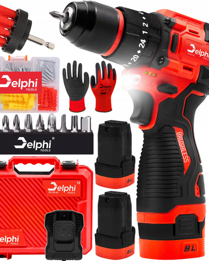 Akumuliatorinis su smūgiu suktuvas-gręžtuvas Delphi Tools Brushless 16,8V 2x baterijos, 50Nm, lagaminas su priedais