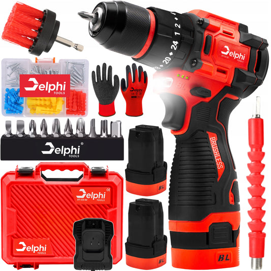 Akumuliatorinis su smūgiu suktuvas-gręžtuvas Delphi Tools Brushless 16,8V 2x baterijos, 50Nm, lagaminas su priedais