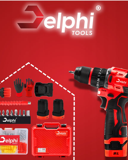Akumuliatorinis su smūgiu suktuvas-gręžtuvas Delphi Tools Brushless 16,8V 2x baterijos, 50Nm, lagaminas su priedais