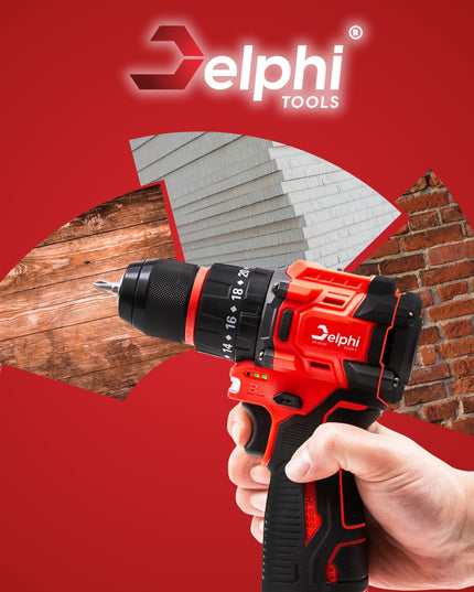Akumuliatorinis su smūgiu suktuvas-gręžtuvas Delphi Tools Brushless 16,8V 2x baterijos, 50Nm, lagaminas su priedais