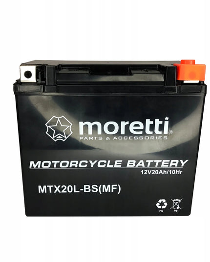 Akumuliatorius Moretti MTX20L-BS + ĮKROVIKLIS GELINIAMS AKUMULIATORIAMS 12V 1A