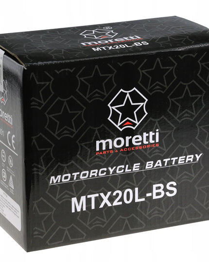 Akumuliatorius Moretti MTX20L-BS + ĮKROVIKLIS GELINIAMS AKUMULIATORIAMS 12V 1A
