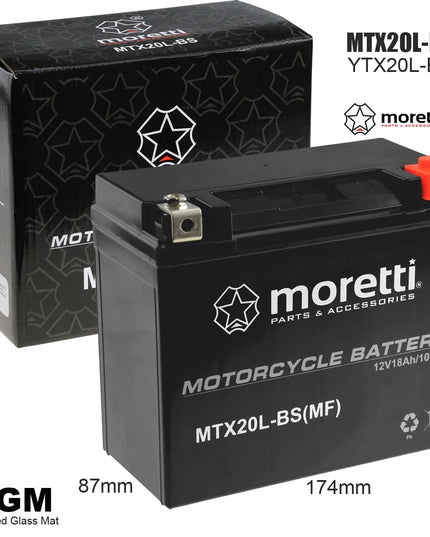 Akumuliatorius Moretti MTX20L-BS + ĮKROVIKLIS GELINIAMS AKUMULIATORIAMS 12V 1A