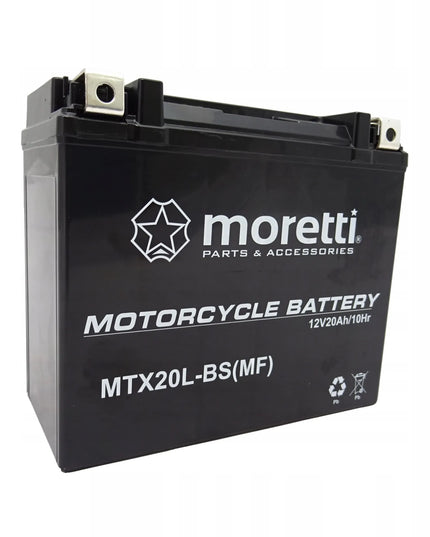 Akumuliatorius Moretti MTX20L-BS + ĮKROVIKLIS GELINIAMS AKUMULIATORIAMS 12V 1A