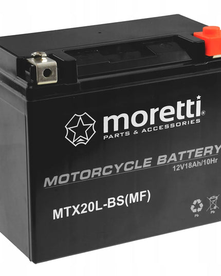 Akumuliatorius Moretti MTX20L-BS + ĮKROVIKLIS GELINIAMS AKUMULIATORIAMS 12V 1A