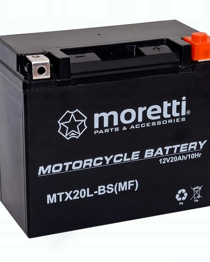 Akumuliatorius Moretti MTX20L-BS + ĮKROVIKLIS GELINIAMS AKUMULIATORIAMS 12V 1A