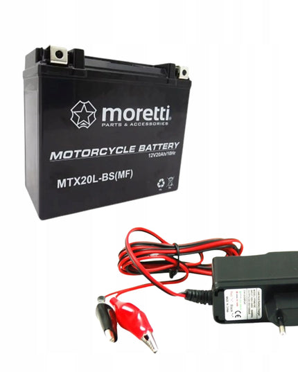 Akumuliatorius Moretti MTX20L-BS + ĮKROVIKLIS GELINIAMS AKUMULIATORIAMS 12V 1A