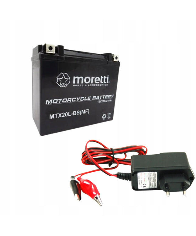 Akumuliatorius Moretti MTX20L-BS + ĮKROVIKLIS GELINIAMS AKUMULIATORIAMS 12V 1A