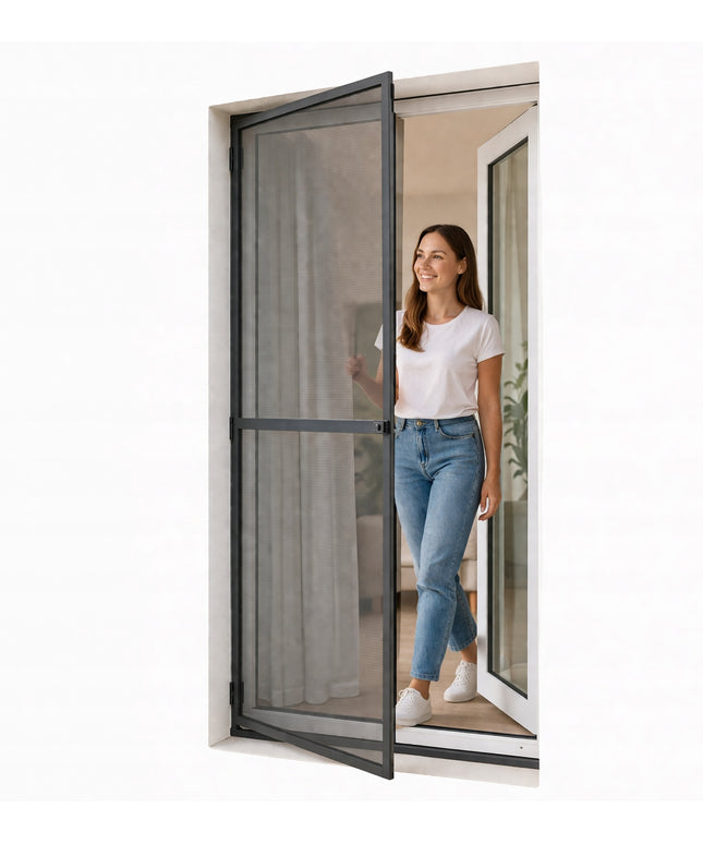 Aliuminio tinklelis nuo vabzdžių durims 100 x 210 terasinis, savaime užsidarantis, antracito spalvos