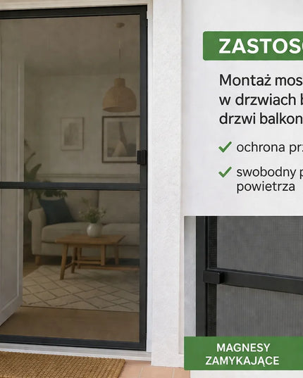 Aliuminio tinklelis nuo vabzdžių durims 100 x 210 terasinis, savaime užsidarantis, antracito spalvos