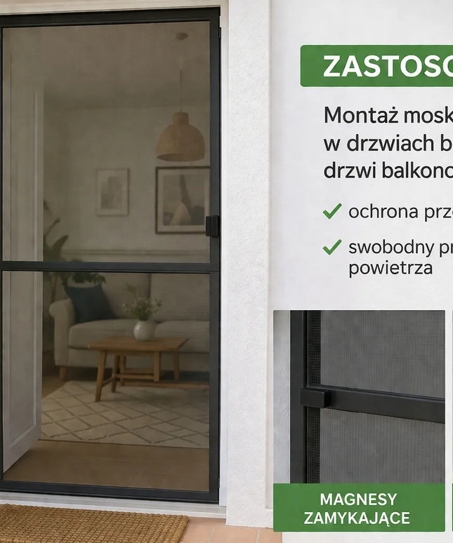 Aliuminio tinklelis nuo vabzdžių durims 100 x 210 terasinis, savaime užsidarantis, antracito spalvos