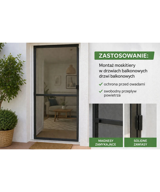 Aliuminio tinklelis nuo vabzdžių durims 100 x 210 terasinis, savaime užsidarantis, antracito spalvos