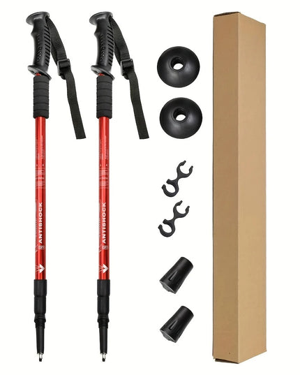 Raudonos Žygio Lazdos 2 vnt – Reguliuojamos, Smūgius Sugeriančios, Lengvas Aliuminis